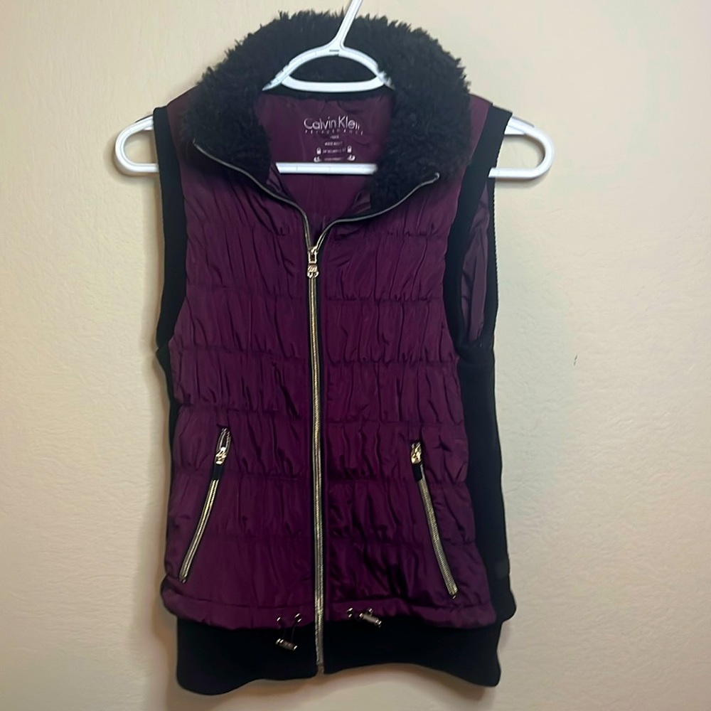Calvin Klein Burgundy Faux Fur Vest - Size Small